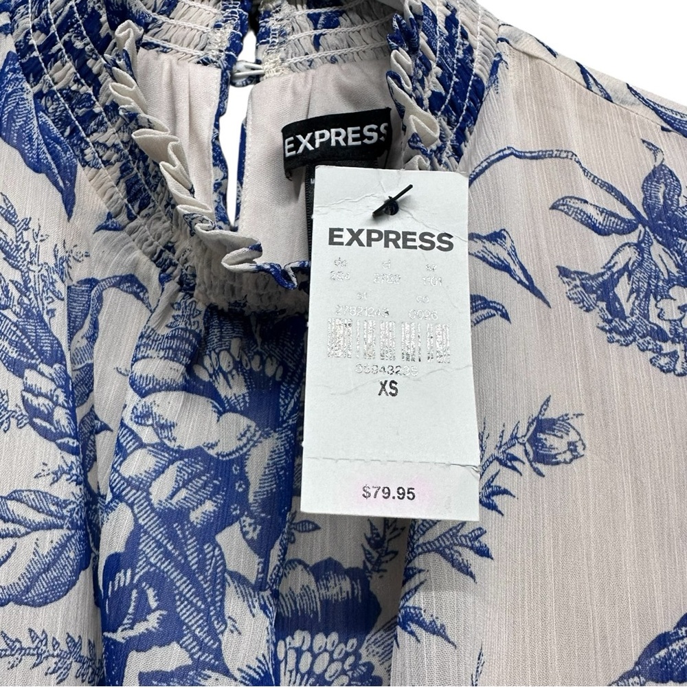 Express • Blue & White Tiered Floral Dress • Size XS - Picture 6 of 8